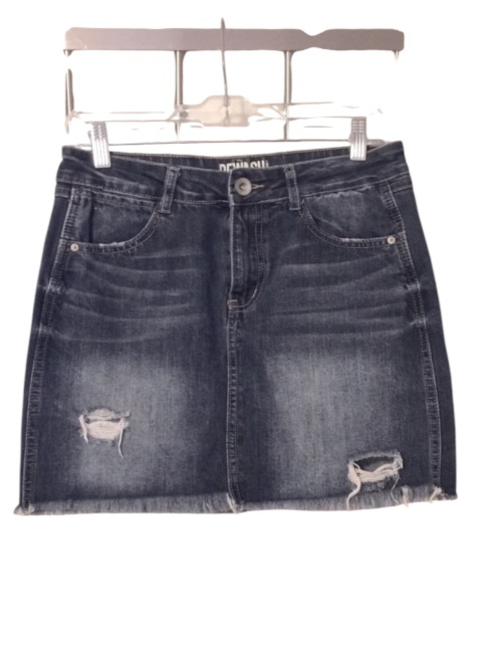 Rewash LA Distressed Dark Wash Cutoff Denim Raw Hem Mini Skirt